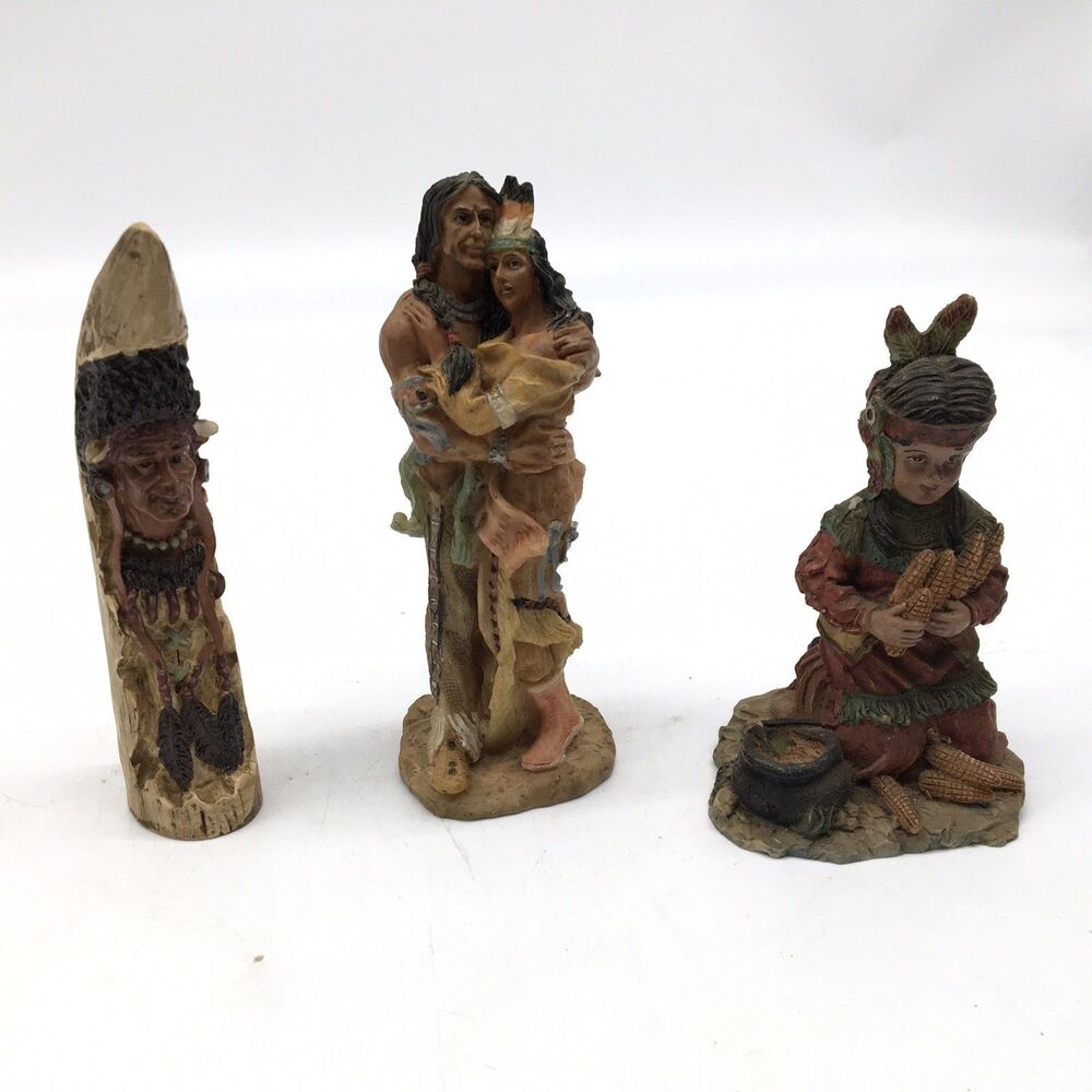 Native American Figurines Lot Of  3  Resin 4.5”-5.5” High  READ